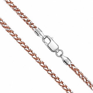 Superior Silver 2.5mm two-tone diamond-cut franco chain in rose gold plated 925 sterling silver with lobster clasp.