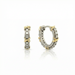 Two Tone xoxo Huggie Moissanite Earrings| 925 Sterling Silver