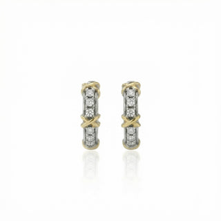 Two Tone X Motif Moissanite Huggie Hoop Earrings in Sterling Silver view 3