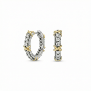 Two Tone xoxo Huggie Moissanite Earrings| 925 Sterling Silver