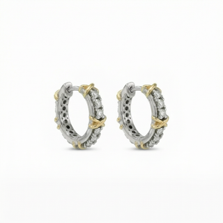 Two Tone xoxo Huggie Moissanite Earrings| 925 Sterling Silver