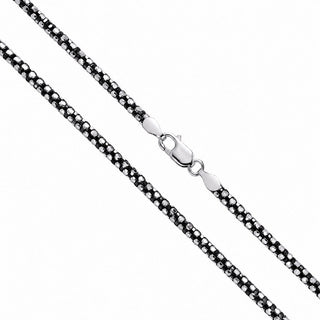 Superior Silver 2.5mm two-tone diamond-cut round box chain in black rhodium plated 925 sterling silver with lobster clasp