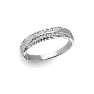 Tapered Double-Row Pavé Band Moissanite Ring in sterling silver