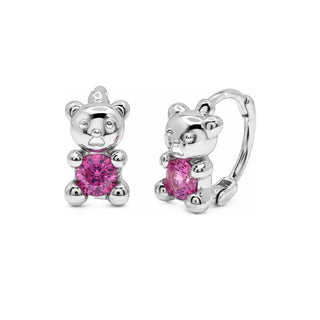 Teddy Bear Pink Moissanite Huggie Hoop Earrings in sterling silver