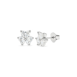 Three-Heart Flower Moissanite Stud Earrings in sterling silver