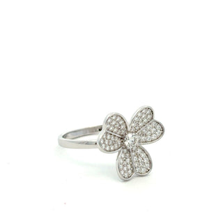 Three-Petal pavé flower moissanite ring in sterling silver