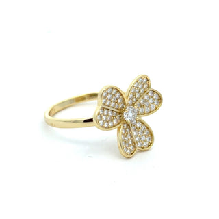 Three-Petal pavé flower moissanite ring in yellow gold vermeil over sterling silver