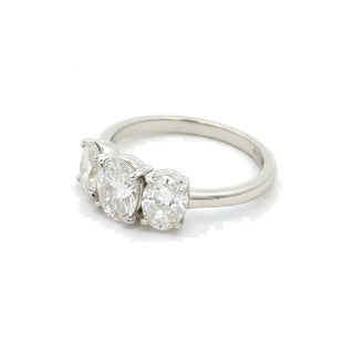 Three-Stone oval moissanite ring in sterling silver