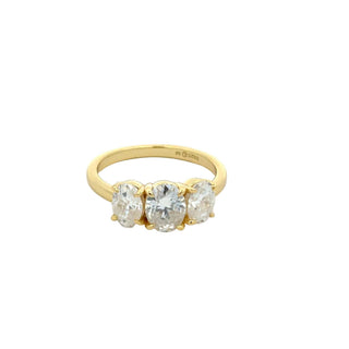 Three-Stone oval moissanite ring in yellow gold vermeil over sterling silver