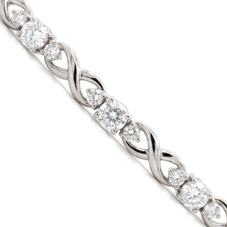 Three-Stone Twist Link Moissanite Bracelet in Sterling Silver, close-up