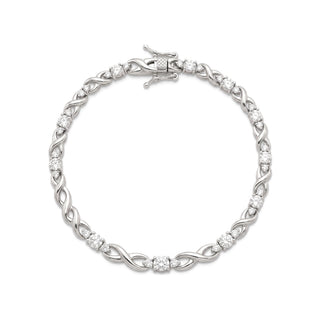 Three-Stone Twist Link Moissanite Bracelet in Sterling Silver