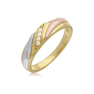 Three-Tone Diagonal Overlap Band with Stone Row Moissanite Ring in three-tone sterling silver