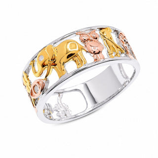 Three-Tone Openwork Lucky Charm Band Moissanite Ring in three-tone sterling silver, view 2