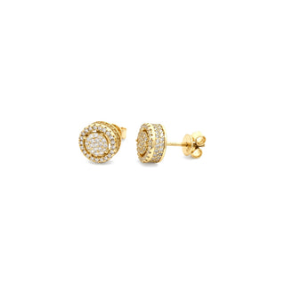Tiered pavé halo round cluster moissanite stud earrings in sterling silver
