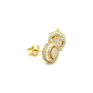 Tiered pavé halo round cluster moissanite stud earrings in yellow gold vermeil over sterling silver