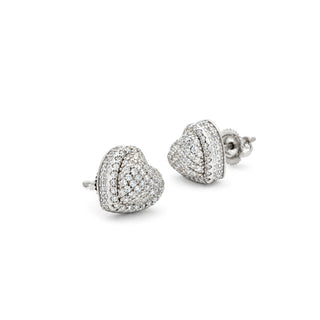 Tiered pavé heart moissanite stud earrings in sterling silver