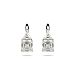 Trillion and square step-cut moissanite drop earrings in sterling silver