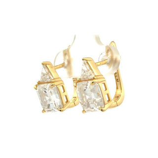 Trillion and square step-cut moissanite drop earrings in yellow gold vermeil over sterling silver