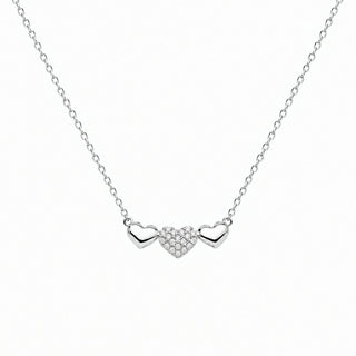 Triple Pavé Heart Moissanite Necklace in sterling silver
