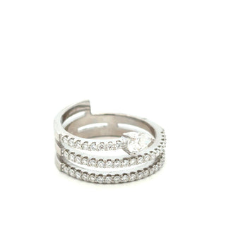Triple-Row pavé coil wrap with pear stone moissanite ring in sterling silver