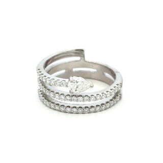 Triple-Row pavé coil wrap with pear stone moissanite ring in sterling silver, view 2