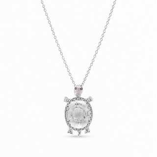 Turtle with Red Stone Accents Moissanite Necklace in sterling silver