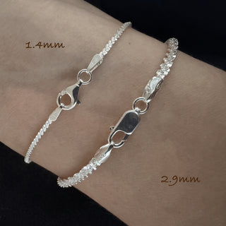 1.4mm and 2.9mm Twisted Roc - Criss Cross Bracelets in Sterling Silver, lobster clasp detail