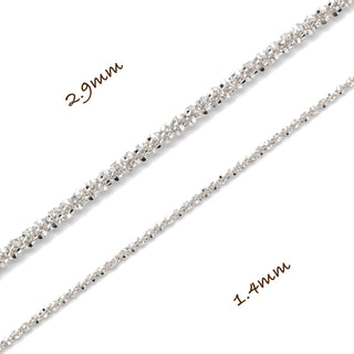 1.4mm and 2.9mm Twisted Roc - Criss Cross Bracelets in Sterling Silver, close-up
