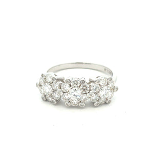 Two-Row staggered round cluster band moissanite ring in sterling silver