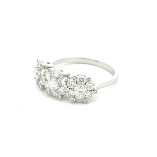 Two-Row staggered round cluster band moissanite ring in sterling silver, view 2