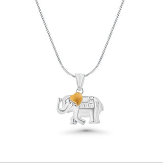 Two-Tone Elephant with Stone-Set Blanket Moissanite Pendant in two-tone sterling silver
