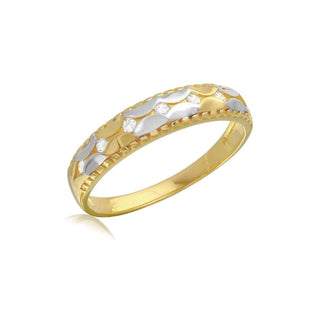 Two-Tone Hammered Pattern Wedding Band Moissanite Ring in two-tone sterling silver