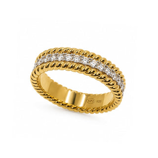 Two-Tone Rope Edge Eternity Band Moissanite Ring in two-tone sterling silver
