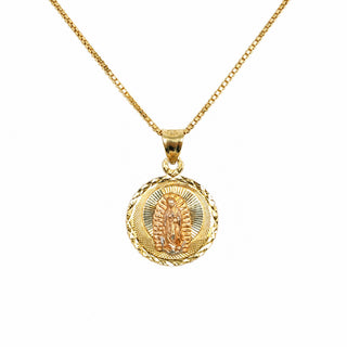 Virgin Mary Round 14K Yellow Gold Pendant on box chain