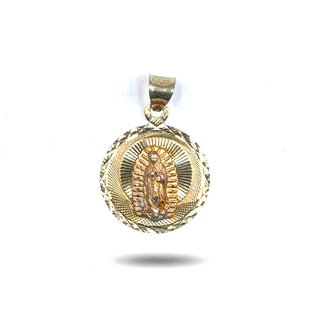 Virgin Mary Round 14K Yellow Gold Pendant close up