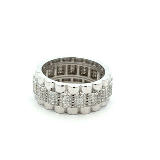Watch-Band link eternity band moissanite ring in sterling silver