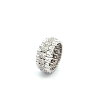 Watch-Band link eternity band moissanite ring in sterling silver, view 2