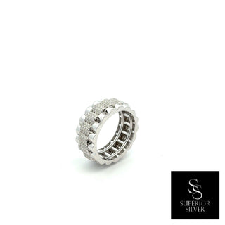 Watch-Band link eternity band moissanite ring in sterling silver, view 3