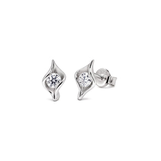 Wave Swirl Round Moissanite Stud Earrings in sterling silver
