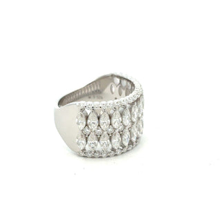 Wide marquise row band moissanite ring in sterling silver