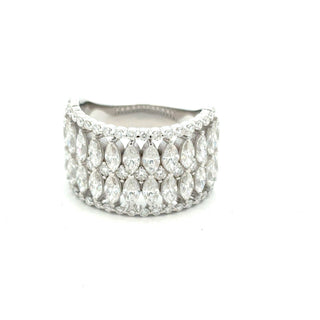 Wide marquise row band moissanite ring in sterling silver, view 2