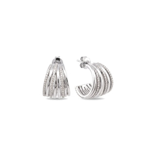 Wide multi-row pavé moissanite half hoop earrings in sterling silver