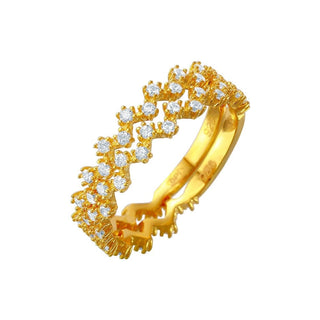 Zigzag Prong-Set Stackable Band Pair Moissanite Ring in yellow gold over sterling silver