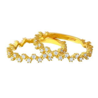 Zigzag Prong-Set Stackable Band Pair Moissanite Ring in yellow gold over sterling silver, view 2